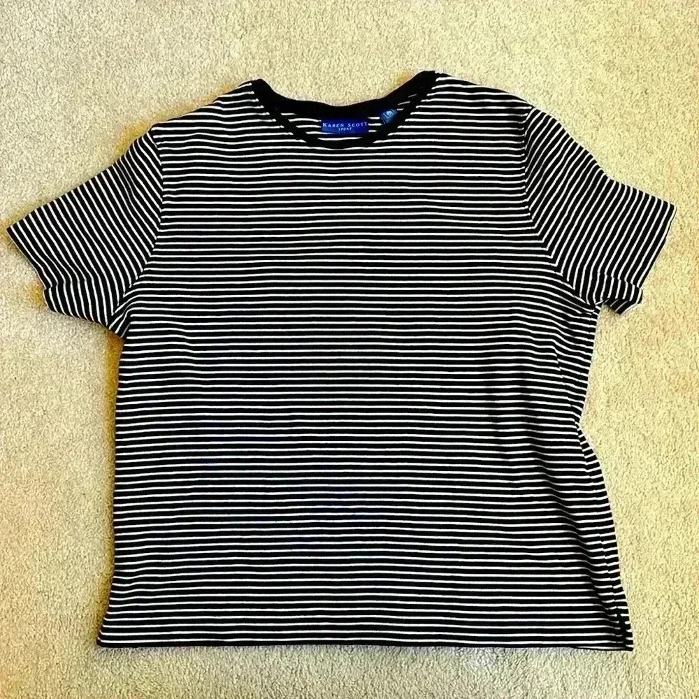 Karen Scott Sport Navy Striped Shirt Sailor 100% Cotton Large